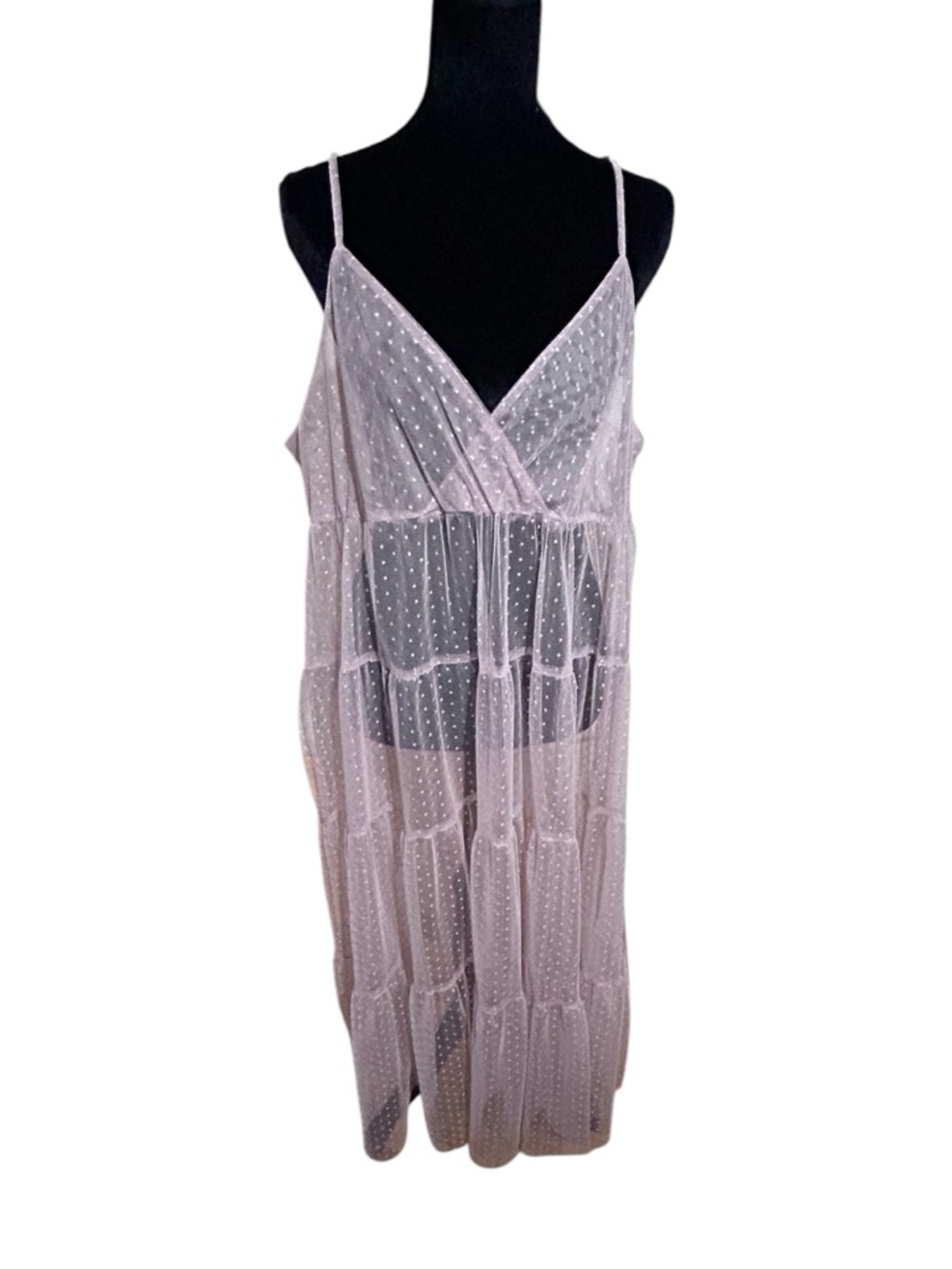 Large Sheer Polka Dot Slip Dress - Pale Pink
